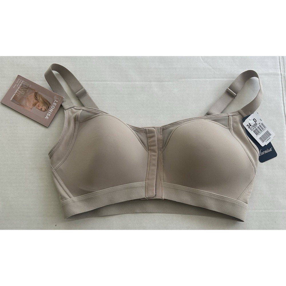 LEONISA Multi-Benefit/ Posture Corrector Bra BEIGE Daily Sports Sleep SZ 34D NWT